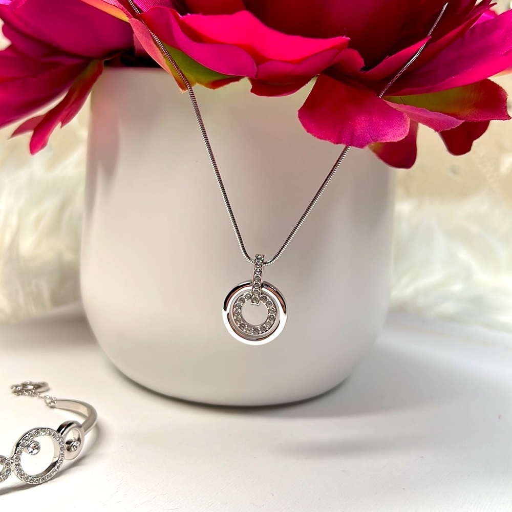 Swarovski Round Crystal Silver Pendant Necklace